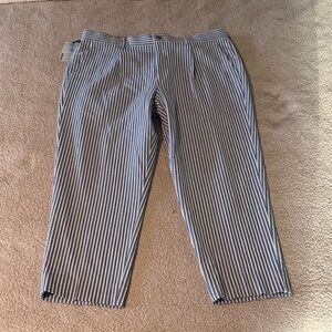 Murano Men's Lucas Pleated Blue and White Striped Chinos 36